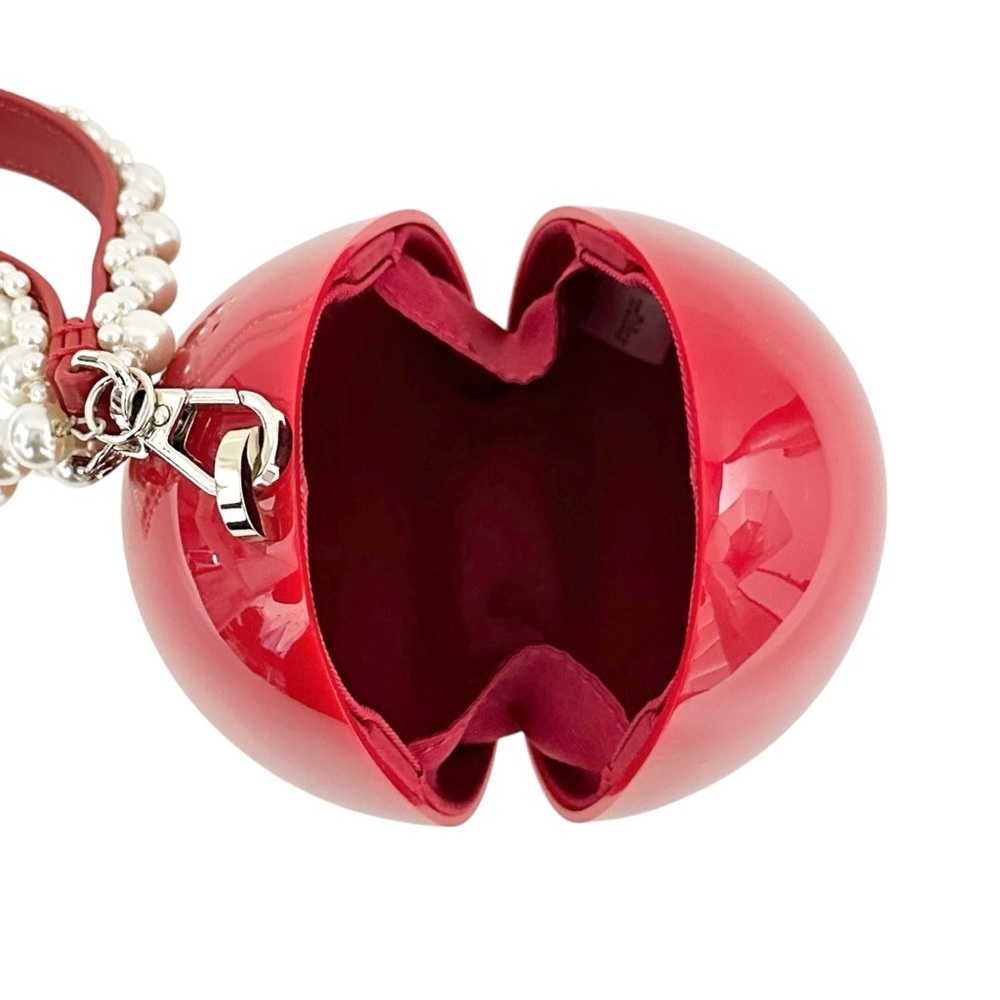 Simone Rocha Red Micro Embellished Faux Pearl Strap Hard Shell Egg Clutch Bag - Picture 10 of 16